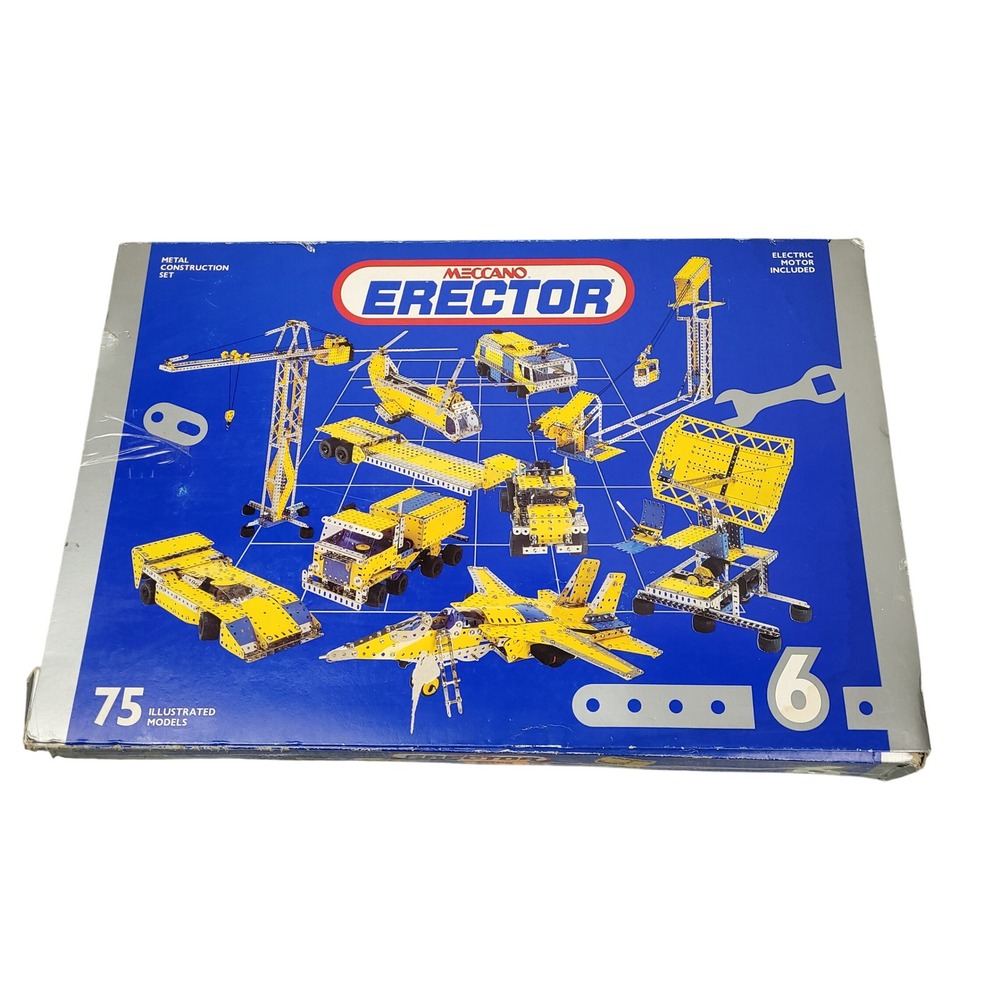 Meccano Erector Metal Construction Set #6 030406 640 Parts 75 Models Motorized